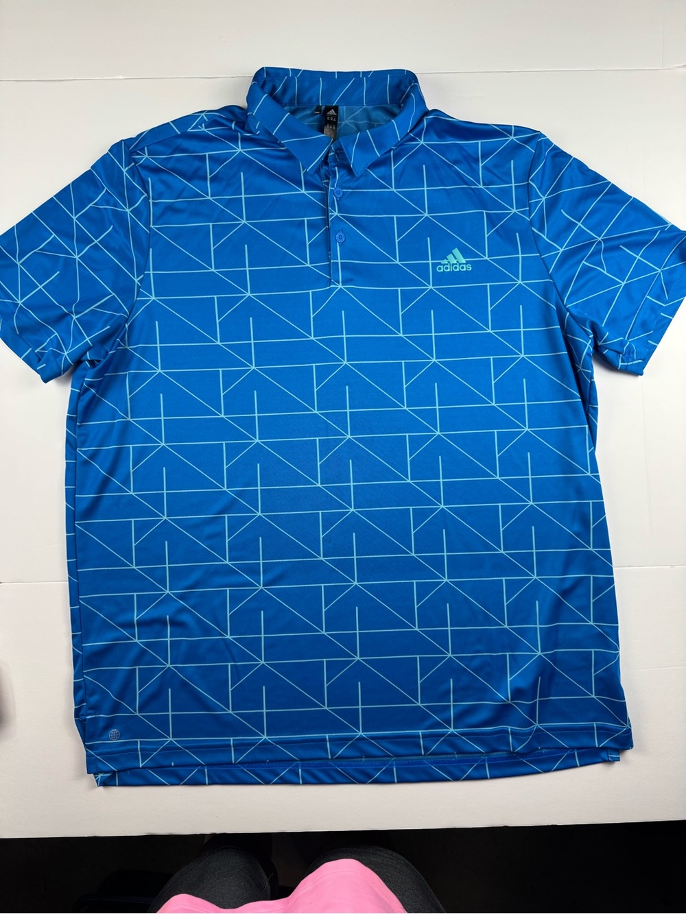 adidas Bright Blue Polo with Light Blue Geometric Lines